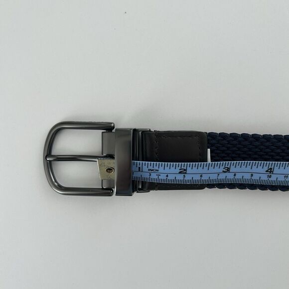 Cole Haan Reversible Belt Stretch Fabric Woven Mens Sz 42-44 XL Navy Blue Brown - Picture 9 of 10